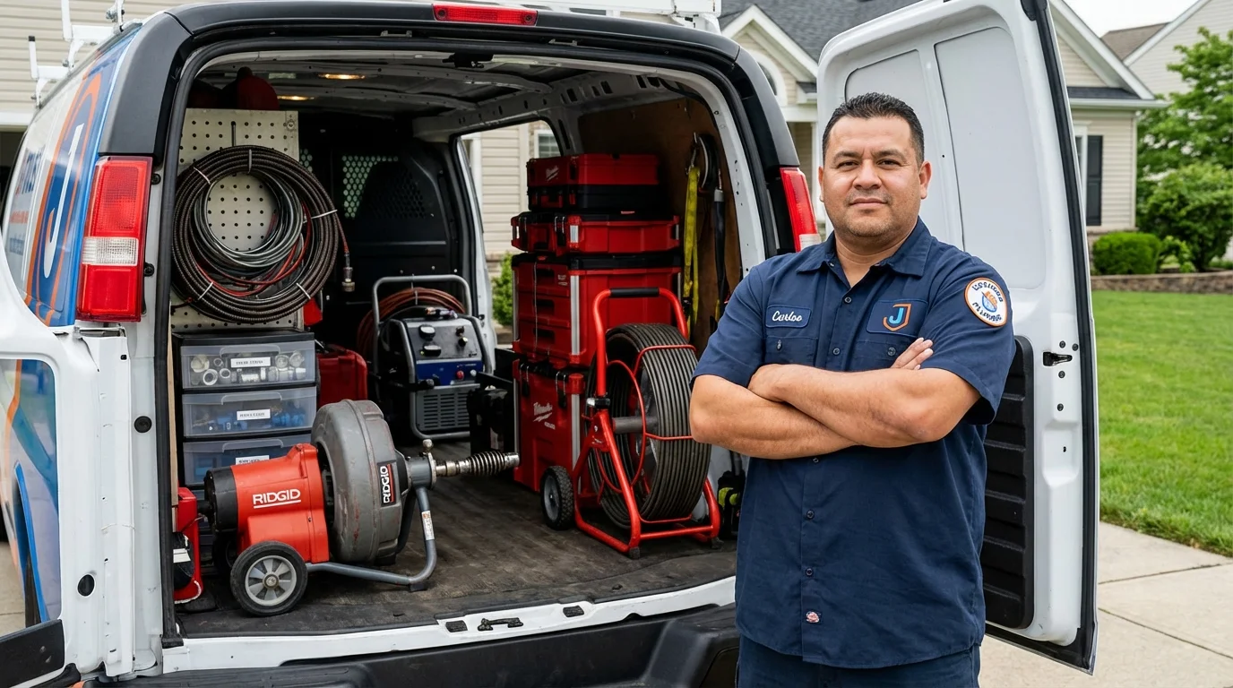Professional drain cleaning equipment and Johns Plumbing LLC plumber in Saint Ann